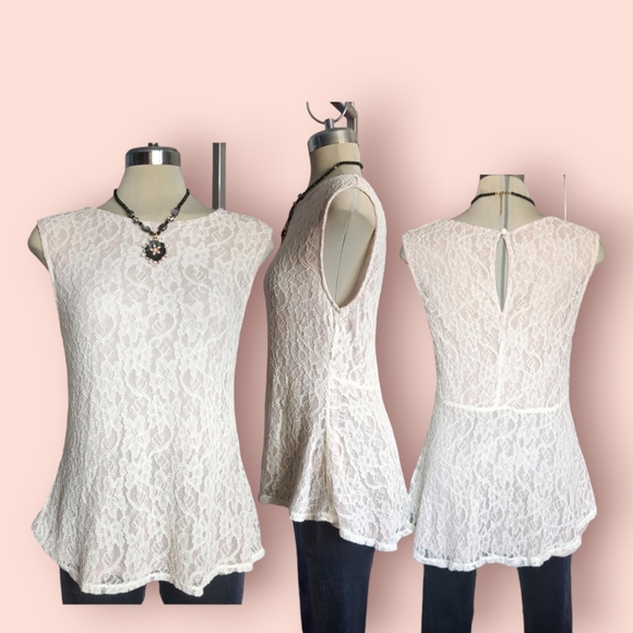 KISMET Luxury Beige Lace Sleeves Blouse Size L - Picture 6 of 15